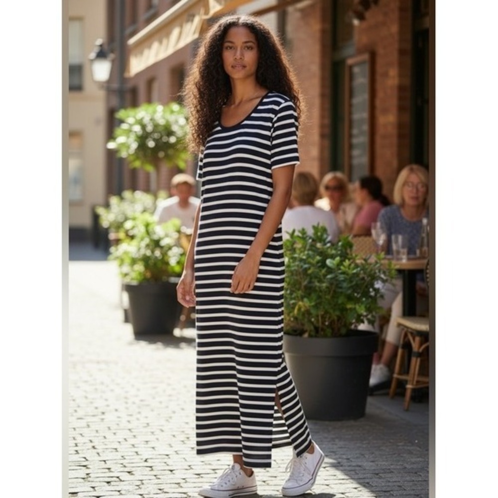 Tahari blue/ivory stretch maxi t-shirt dress Size XL